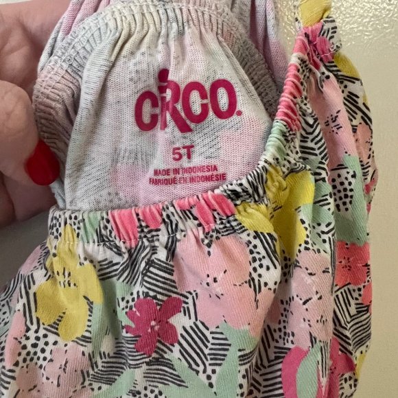 Circo 5T Strappy Girls Sleeveless Dress Pink Yellow Flowers Tropical Summer - Picture 3 of 9